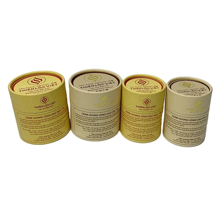 Custom Bio-degradable Kraft Paper Tube Packaging box Incense cardboard Cylinder Paper Cans with gold foil and foam insert