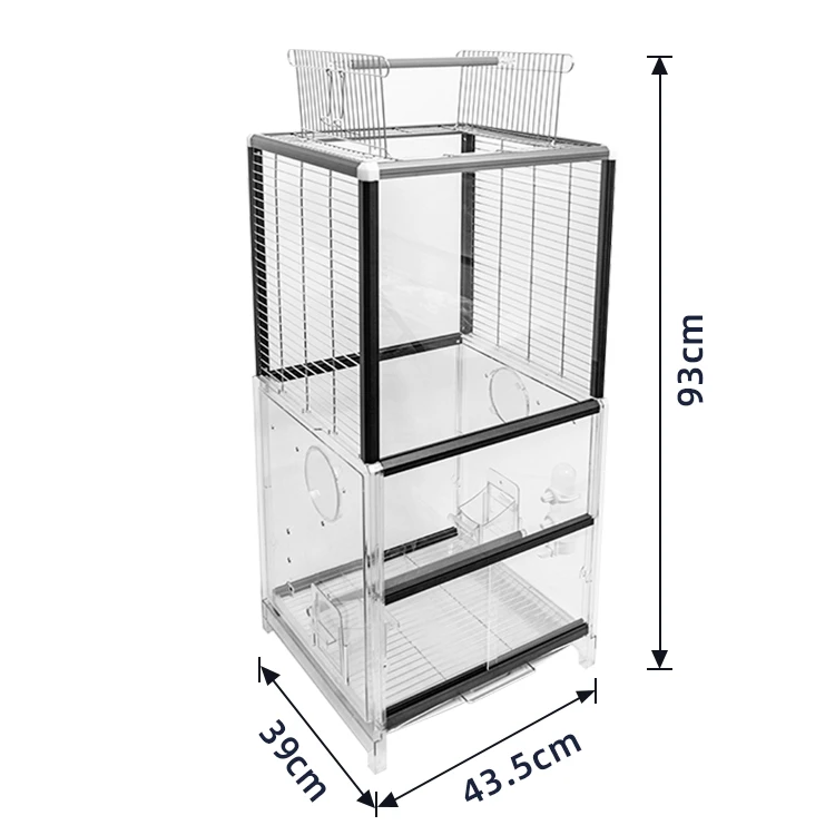 Double bird house foldable portable birdcage window bird feeders acrylic glass parrot cage stainless steel bird cages with stand