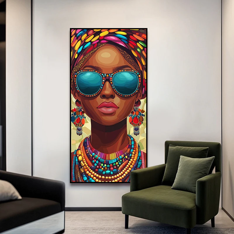 Modern Fashion African Women Portrait Painting Unique Creativity African Art Decor Colorful Living Room Bedroom Decoration