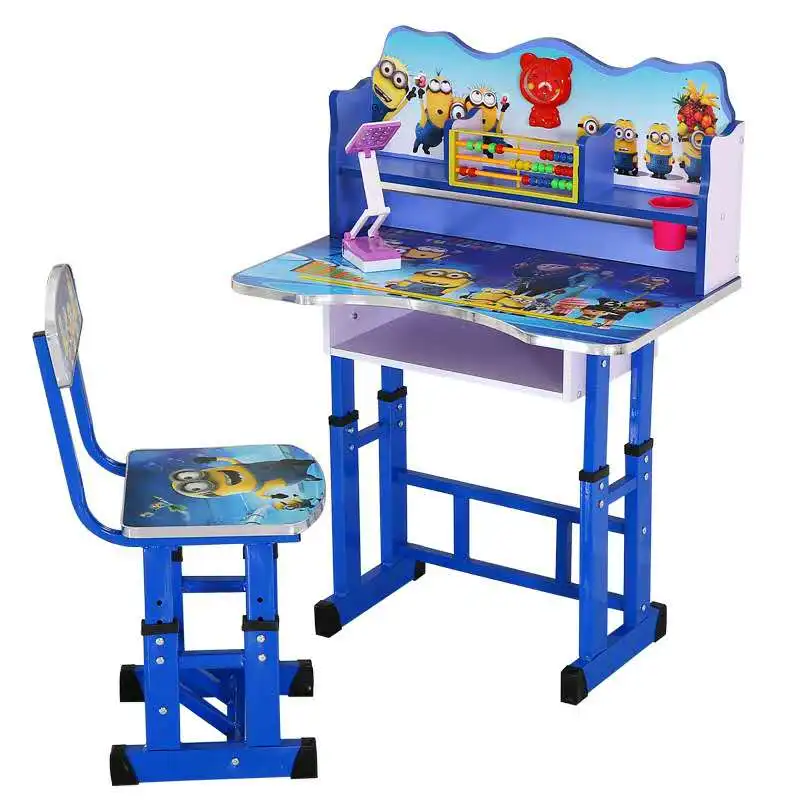 Милый мультяшный детский учебный стол со стулом, стол из МДФ, металлическая рама