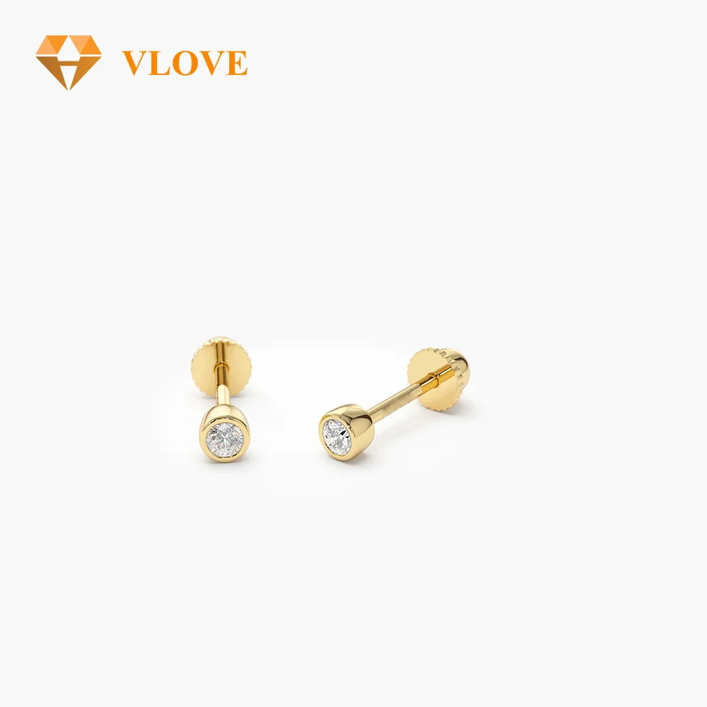 VLOVE Sumptuous Jewelry Chandelier Earrings 14k Bezel Setting Diamond Stud Piercing