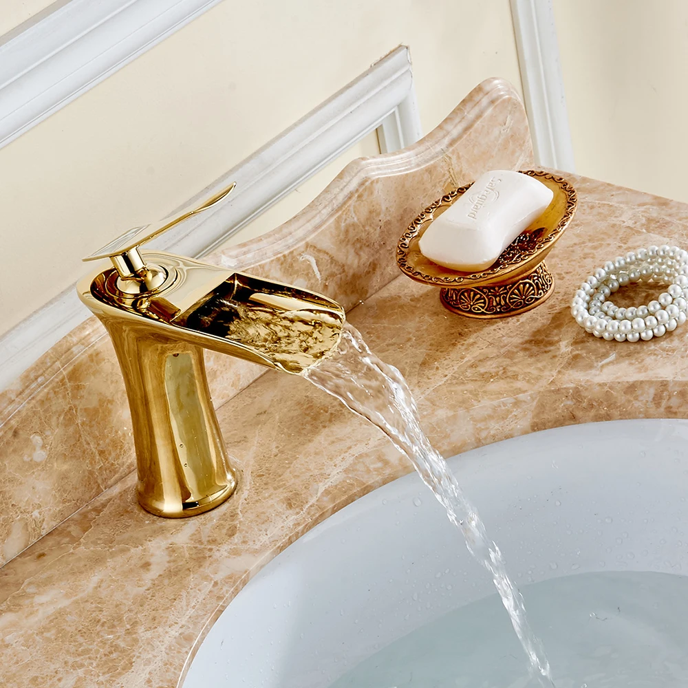 Luxury Golden Plated Countertop Basin Cooper Standard Faucet