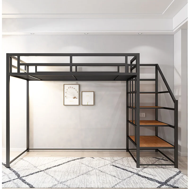 New Design Double Queen Size Heavy Duty Steel Metal Home Hotel Hostel Use Bed Adult With Wood Stair Bunk Bed