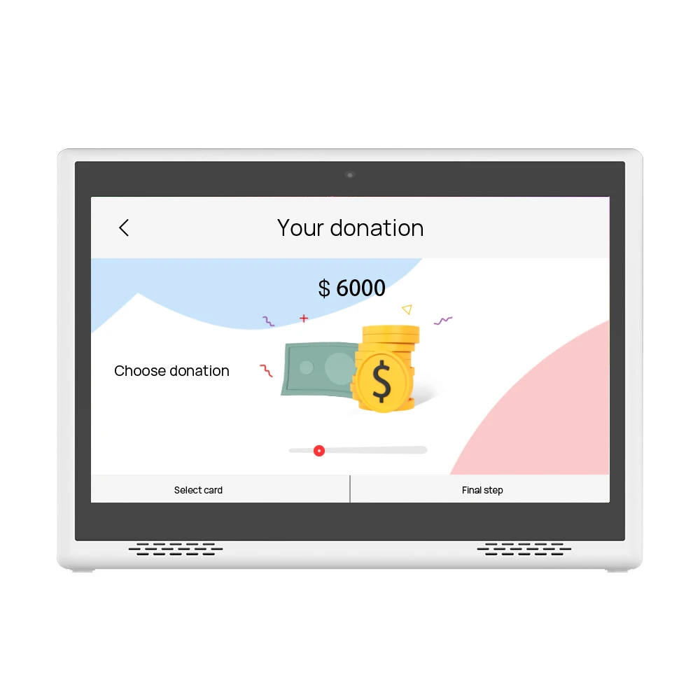 ODM L-образный планшет pos android nfc reader tap to pay ponsing сенсорный экран rfid в передних бесконтактных платежных киосках для пожертвований