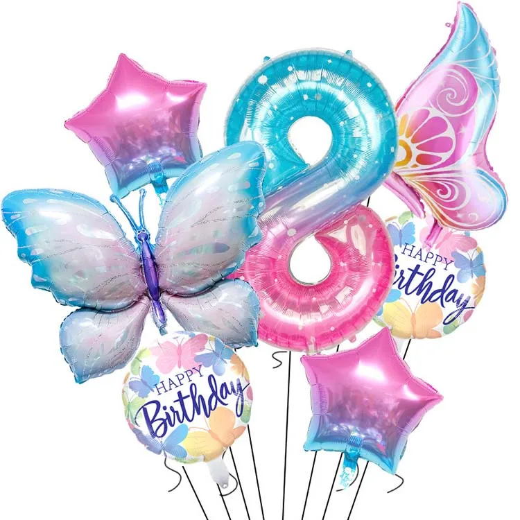 Super September new design  butterfly shape party happy birthday rubber party number colorful foil balloon set