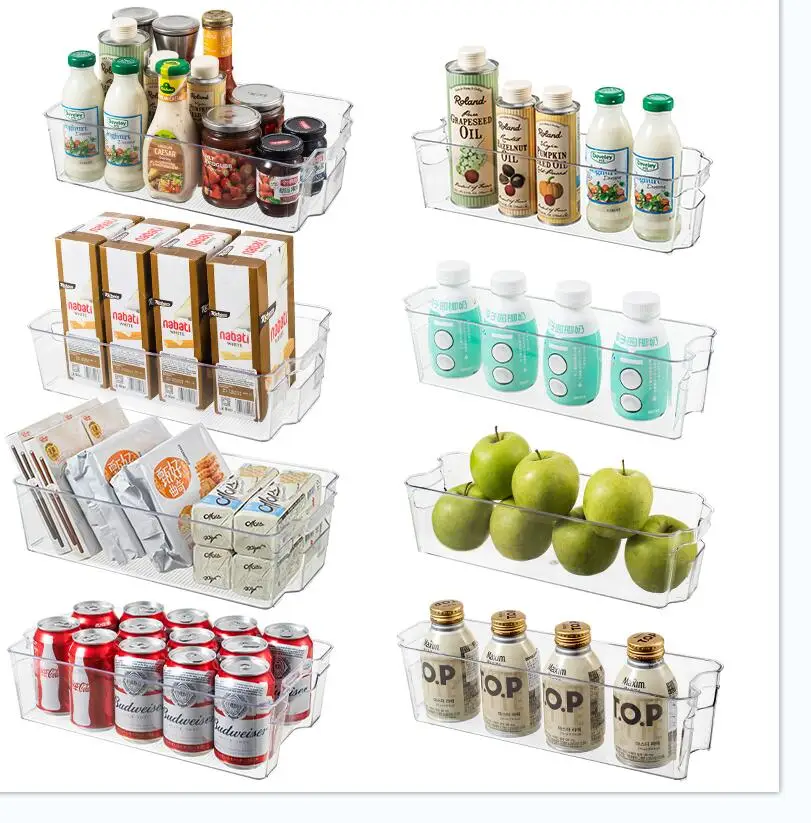 BPA free acrylic plastic fridge refrigerator organizer set airtight stackable food storage bins for freezer fridge organizer