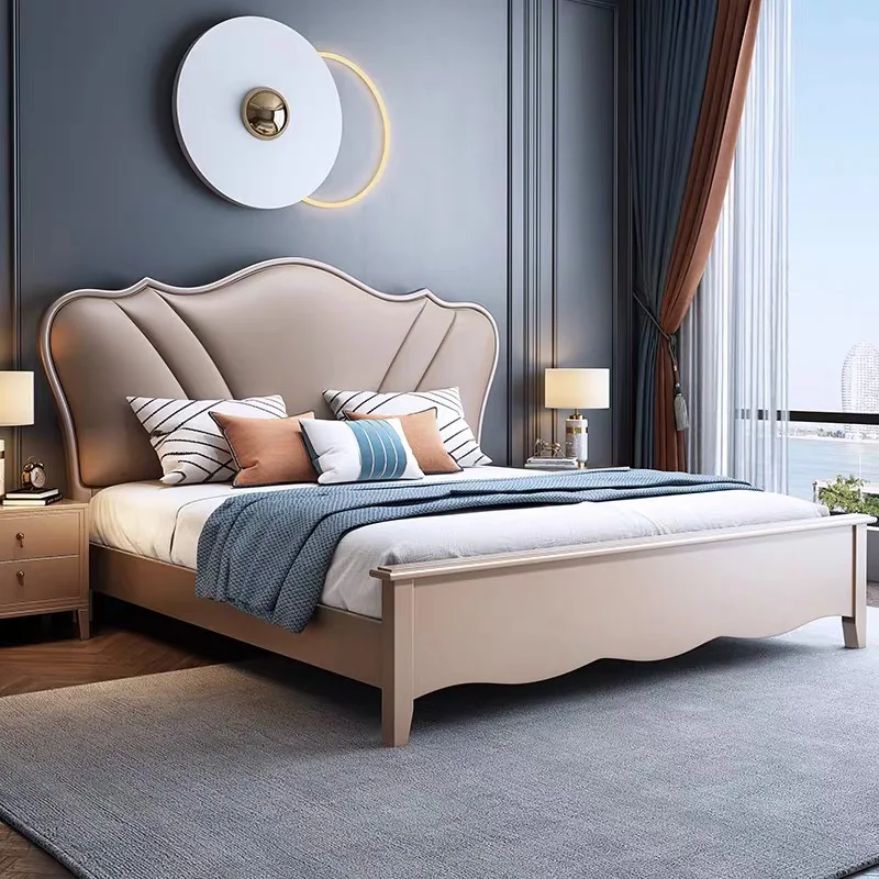 For Custom Prefab Houses  Gorgeous Design Hotel Home Bedroom Furniture Dressing Table Wooden Fabric luxury Beds Suit Sets