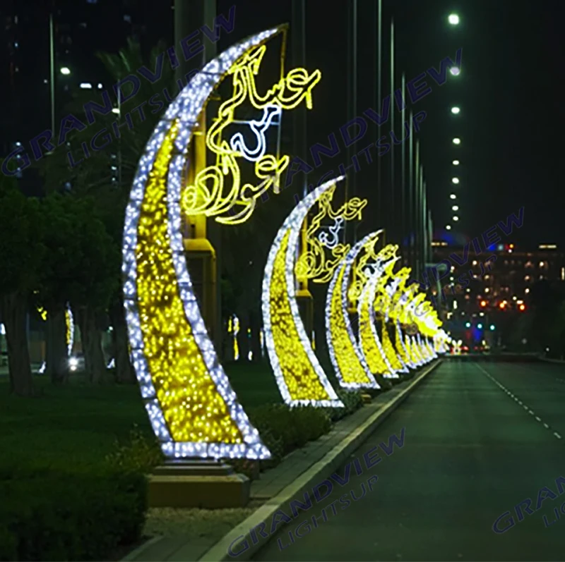 Customize Ramadan Outdoor Festival Lighting 2d LED Pole Mounted Street Motifs Lights