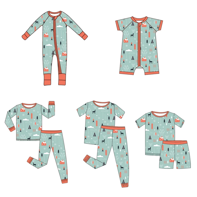 Custom Solid Bamboo Two Way Zipper Baby long sleeve Romper Footie Pajamas Baby clothes new born baby Pajamas