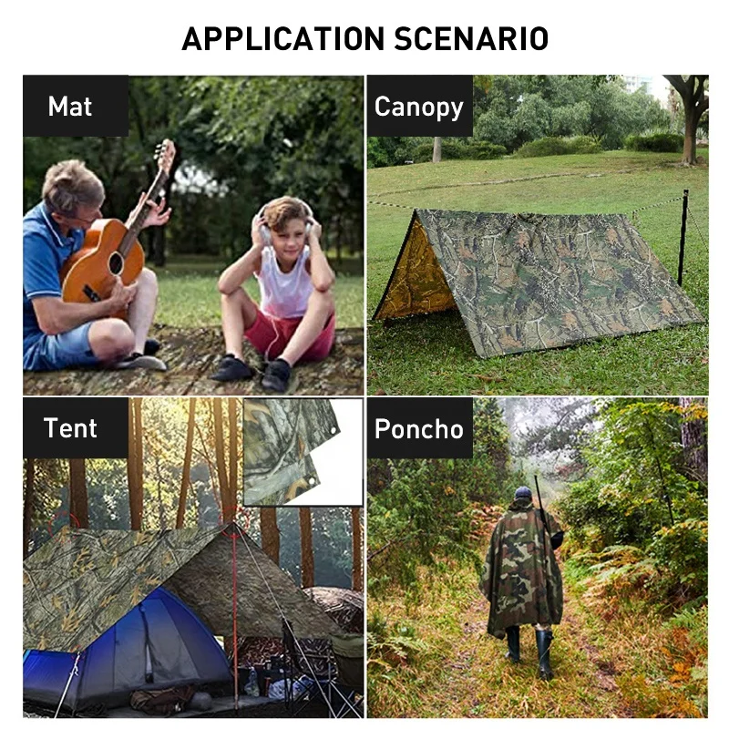 Polar Everest Rain Poncho 3 in 1 Multifunction Waterproof Outdoor Camouflage Poncho Raincoat for Backpacking Hiking Camping