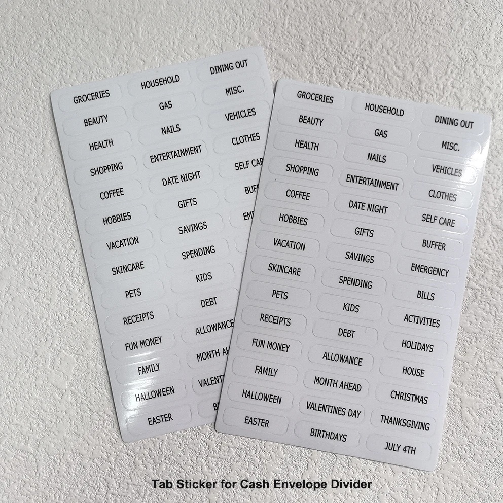 Wholesale Custom Waterproof Transparent Categories Title Labels Black Tabs Sticker For A6 Cash Envelope Divider
