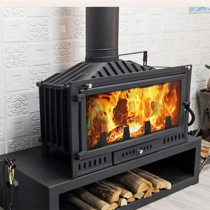 High popular Square Sturdy Smokeless Indoor Charcoal Firewood Cast Iron Sauna Double Door Tent Stove Wood Burning With Oven