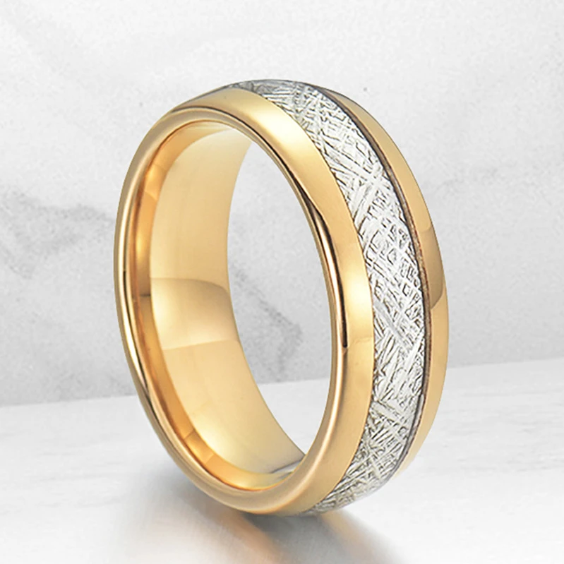 8mm Imitated Meteorite Carbon Fiber Inlay Engagement Wedding Jewelry High Polished Comfort Fit Tungsten Carbide Ring for Men