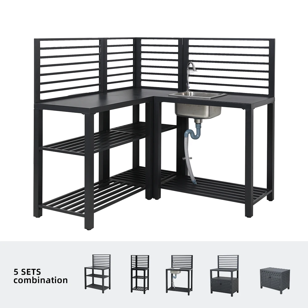 Wholesale Black Drawer Commercial Outdoor Kitchen Aluminum Garden Modular Outdoor Kitchen Island Bbq Outdoor Kitchen Cabinet Set