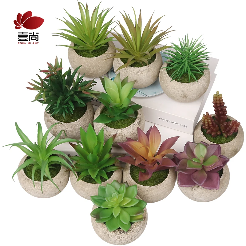 ES1338 High-quality Indoor Artificial Succulent Grass Plastic Plants With Pots Simulated Floral For Decoration