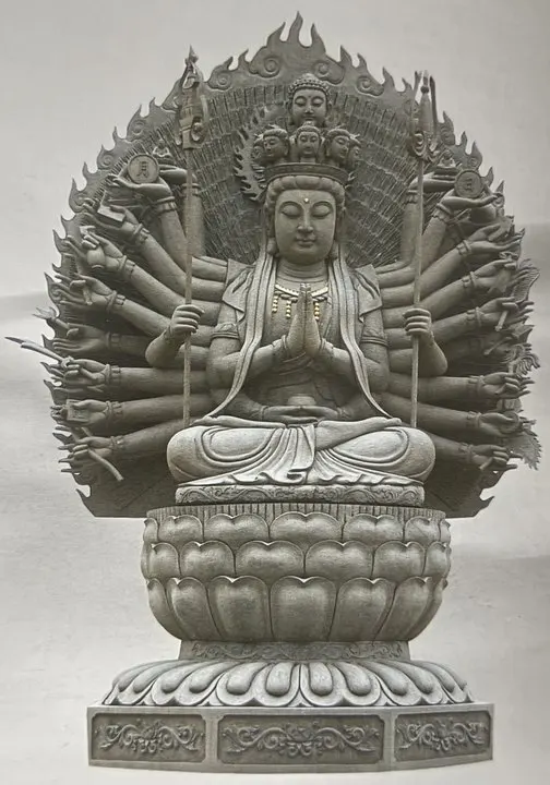 Natural Stone Carving Guanyin Female Tibetan Buddha Kwan Yin Sculpture Large Sitting Thousand Hand Bodhisattva Stone