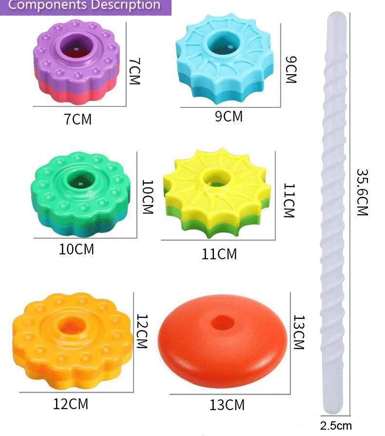 2024 TE MU Educational Toy  Early Education Stacking Building Block Montessori Toys Rainbow Spinning Tower