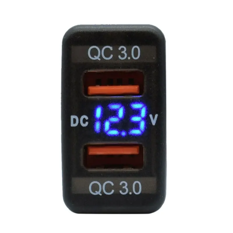 Suitable for large Toyota car hole car charger QC3.0 dual USB fast charge with blue light voltage display MP