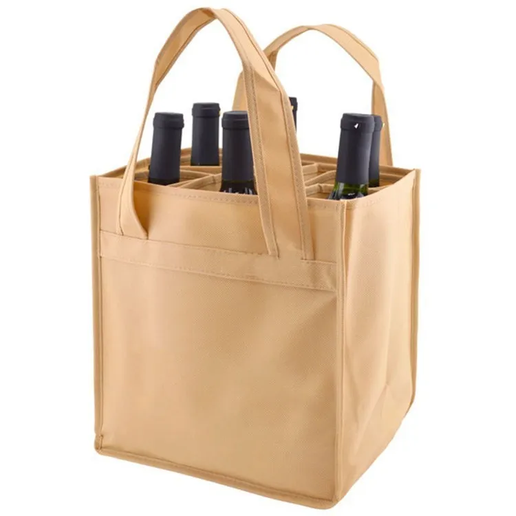 Customized Logo/Printing 6 Bottles Non-woven Fabric Wine Gift Bag, 2/4/6 Bottles Promotion Wine Bottle Bags