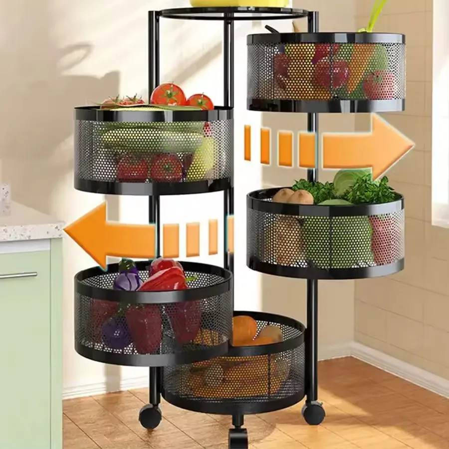 5 Tier Multi Layer Storage Rack Metal Sturdy Fruit Basket Kitchen Accessories Storage Holders & Racks Kitchen Shelf Carton Iron
