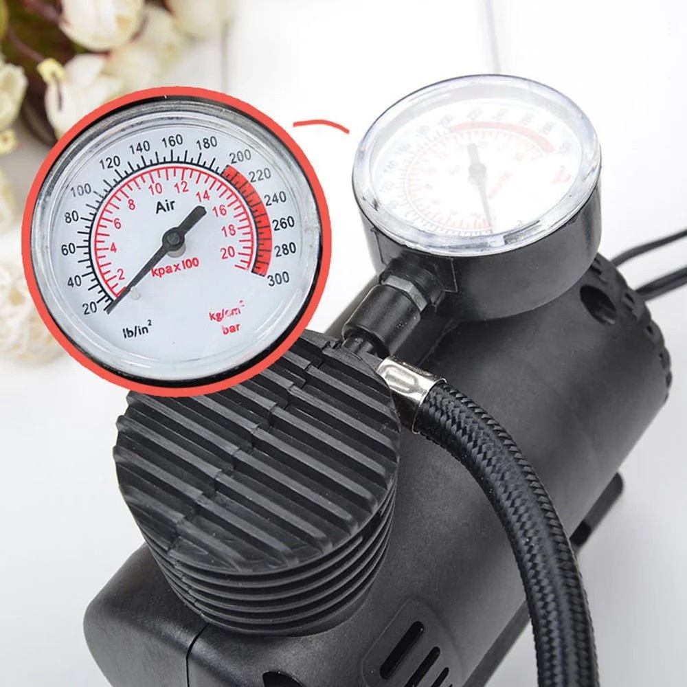 12V Electric Tire Inflator Car Motorcycle Air Tire Pump with Gauge Light Portable Mini Single Cylinder Air Compressor Black 12