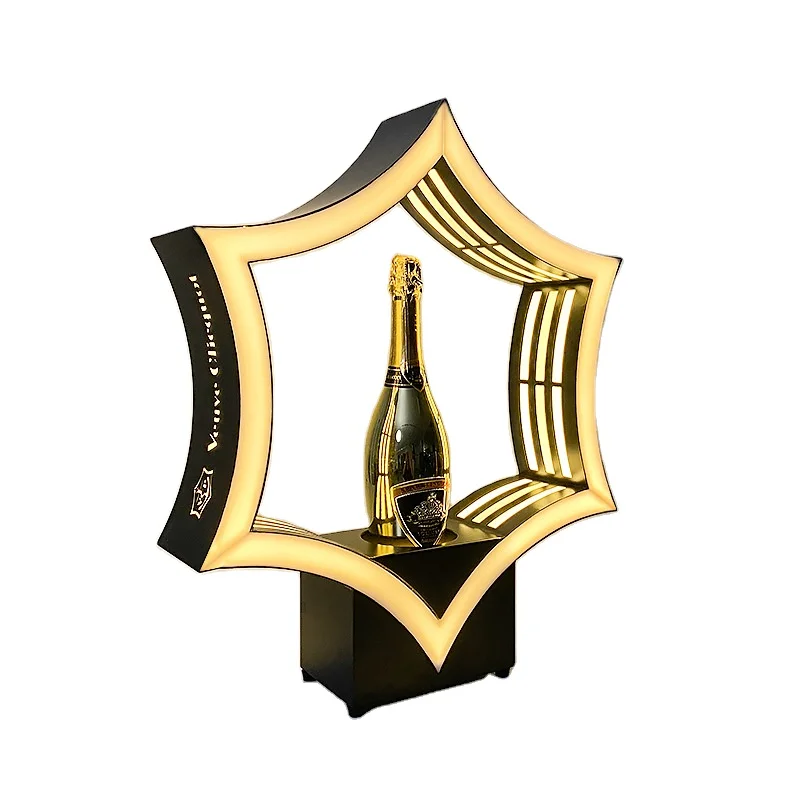 Nightclub hexagon led glow acrylic vodka VIP bottle presenter glorifiers display for whiskey wine tequila champagne XO VSOP