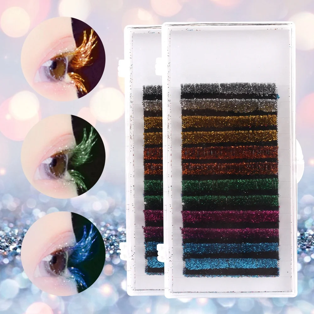 Premium Glitter Colored Lash Extensions High Quality Private Label Glitter Lashes Wholesale Colored Lash Extensions OEM ODM
