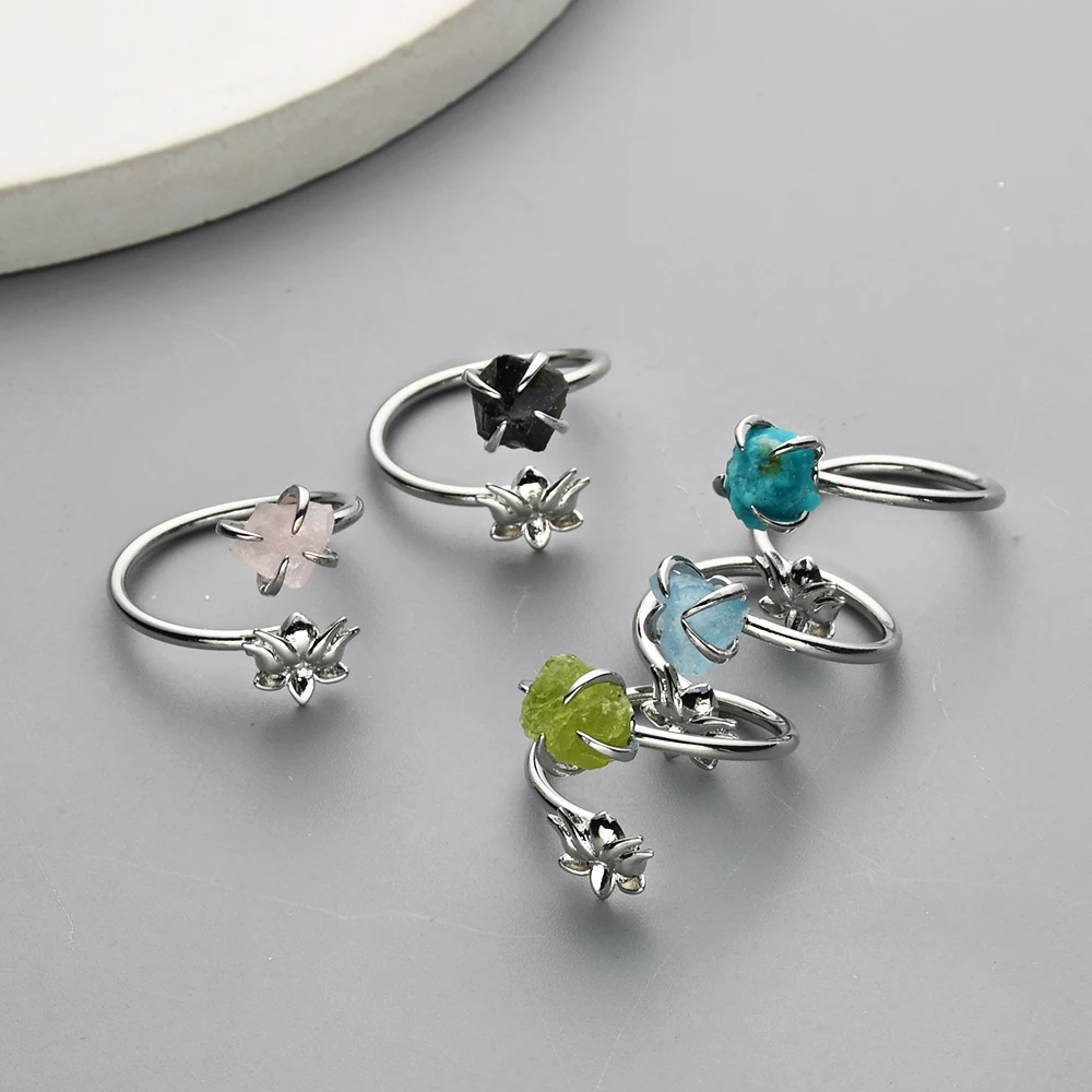 ZS0488 позолоченное регулируемое Лотос Исцеление Кристалл Ювелирное кольцо настоящий камень