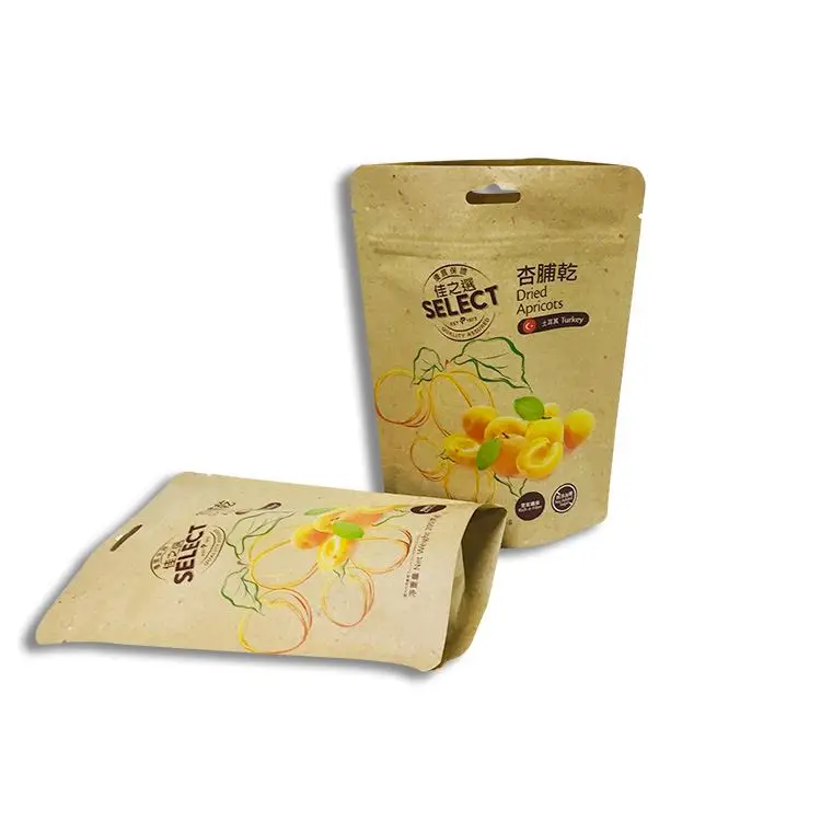 2023 cheap custom kraft paper stand up dried apricots pouch ziplock snack bags