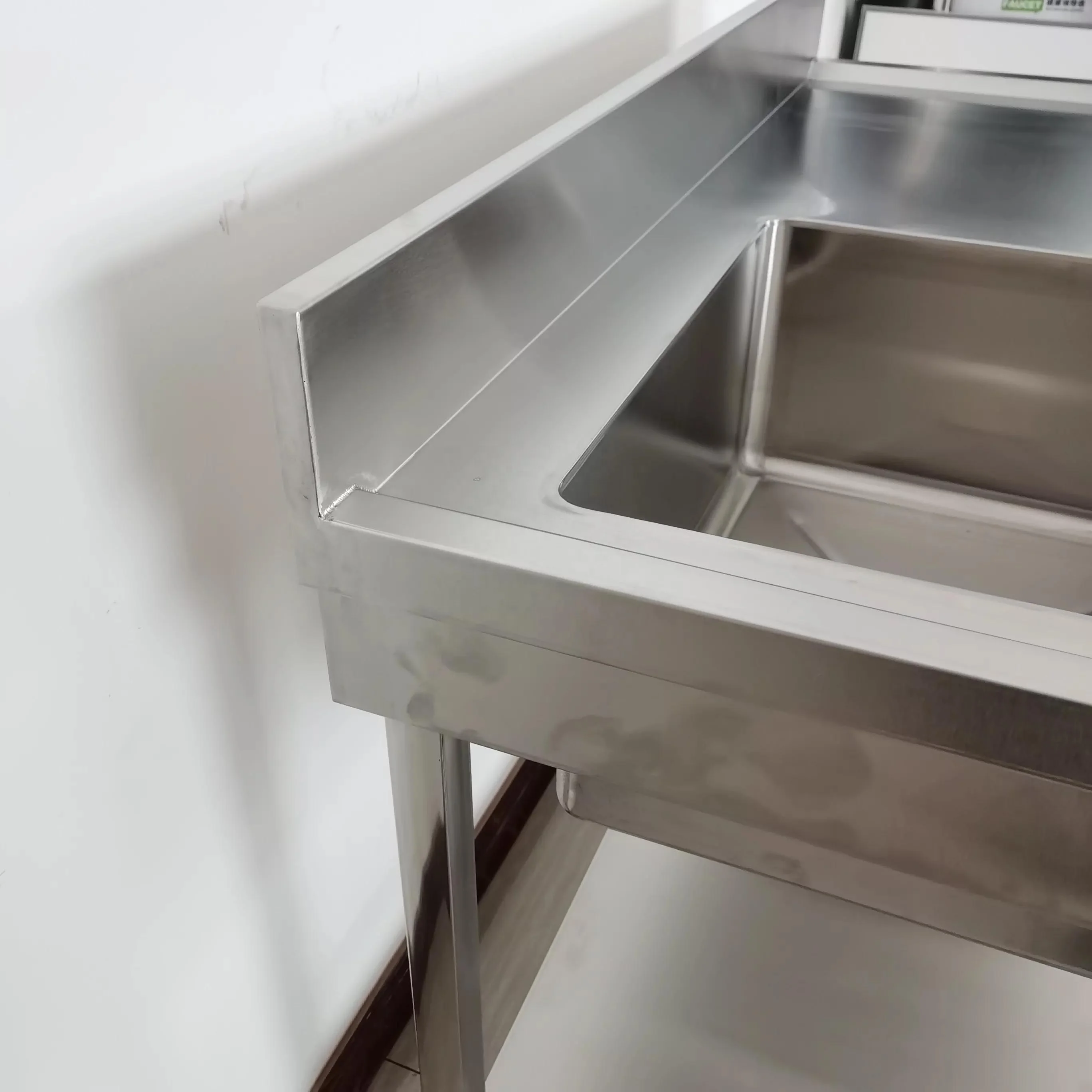 China single bowl sink stainless steel work table with sink right side drainboard outdoor washing sink table