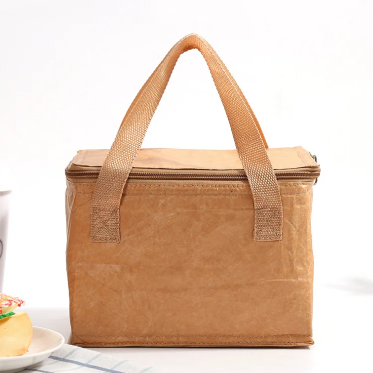 Custom Logo Print Reusable Washable Brown Durable Capacity Thermal Paper Bag Insulated Lunch Tyvek Cooler Bag For Kids