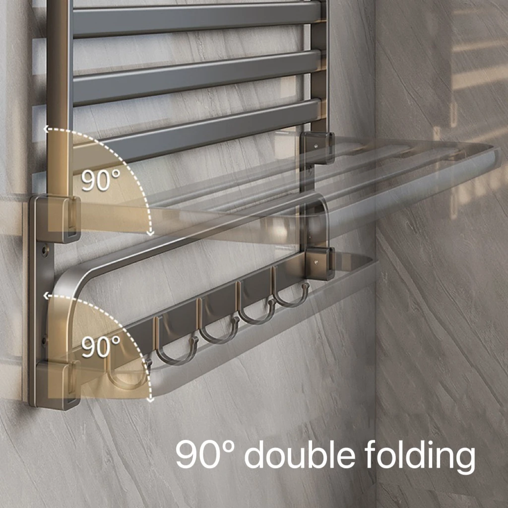 Self Adhesive Bathroom Towel Rack Wall Mounted Foldable Bath Towel Rack Modern Style No Drilling Required