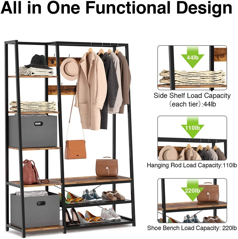 Полка для прихожей с 5 боковыми полками скамейка хранения стойка пальто 2 Складными кубиками и 9