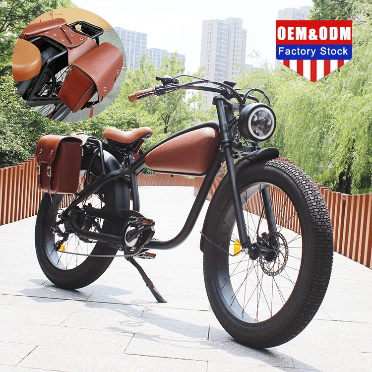 Long Range Retro Style Ebike Cafe Racer 350 Watt Retro Cruiser Vintage Fat Tire Electric Bicycle Cheetah E Bike Vintage Chopper
