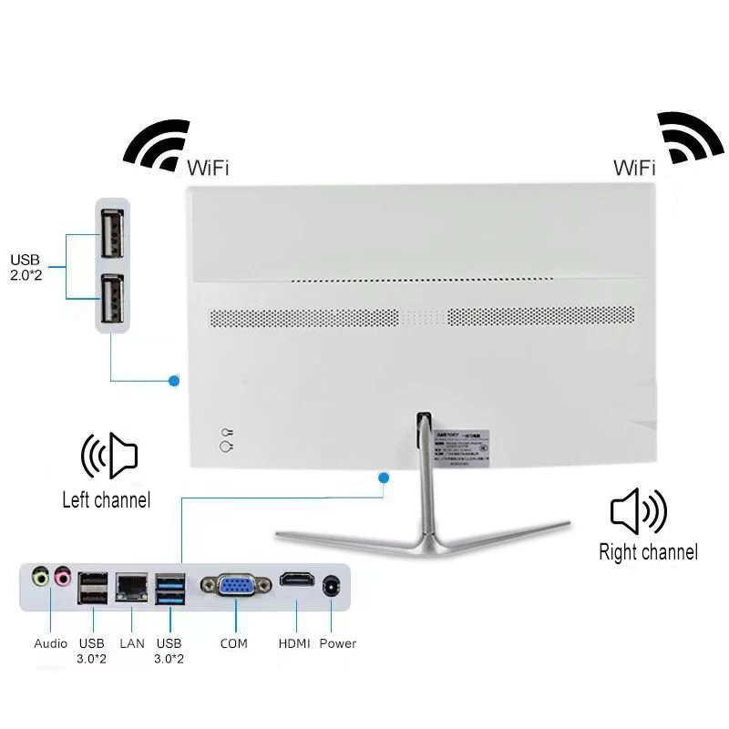 21.5inch 22inch Flat FHD 1080p Speaker WIFI Bluetooth CPU Intel AMD i3 4GB 8GB 128GB 256GB All In One PC Desktop