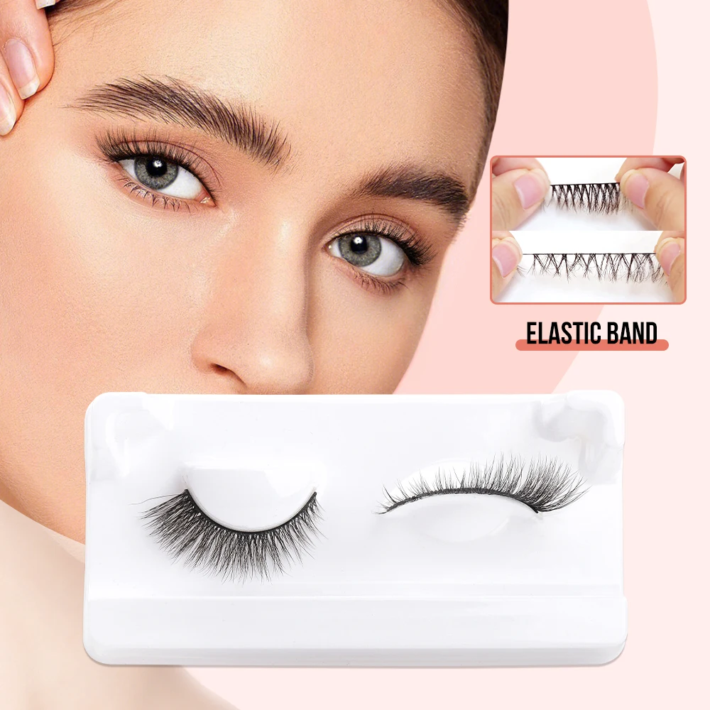 New beauty lashes elastic band high quality custom faux mink strip lashes 3d natural eye lashes