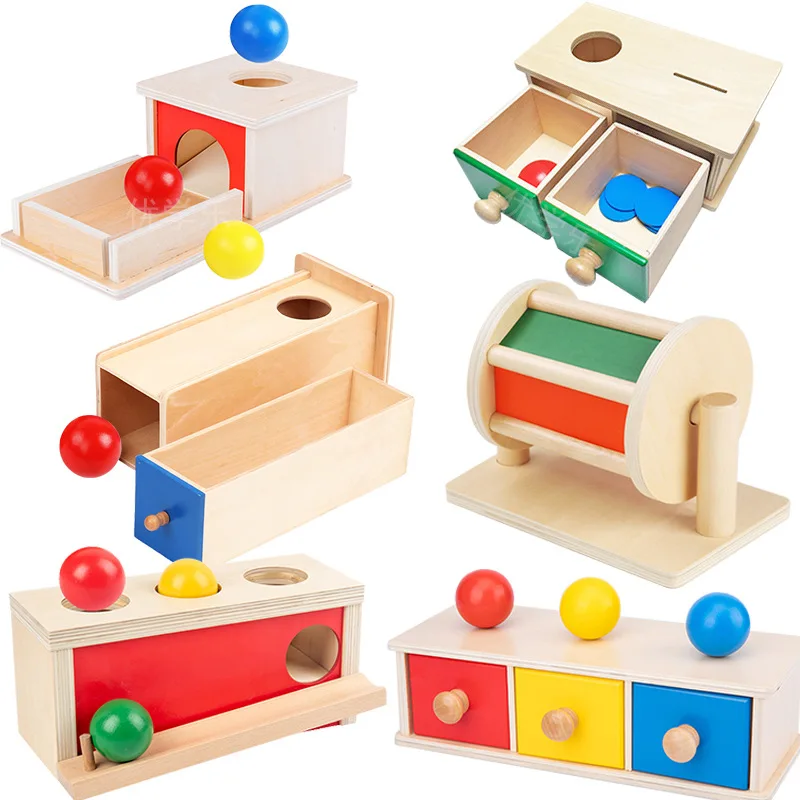 Wooden Montessori Infant Coin Box with Tray and Ball Educational Toys for Toddlers Permanence Kindergarten Toy