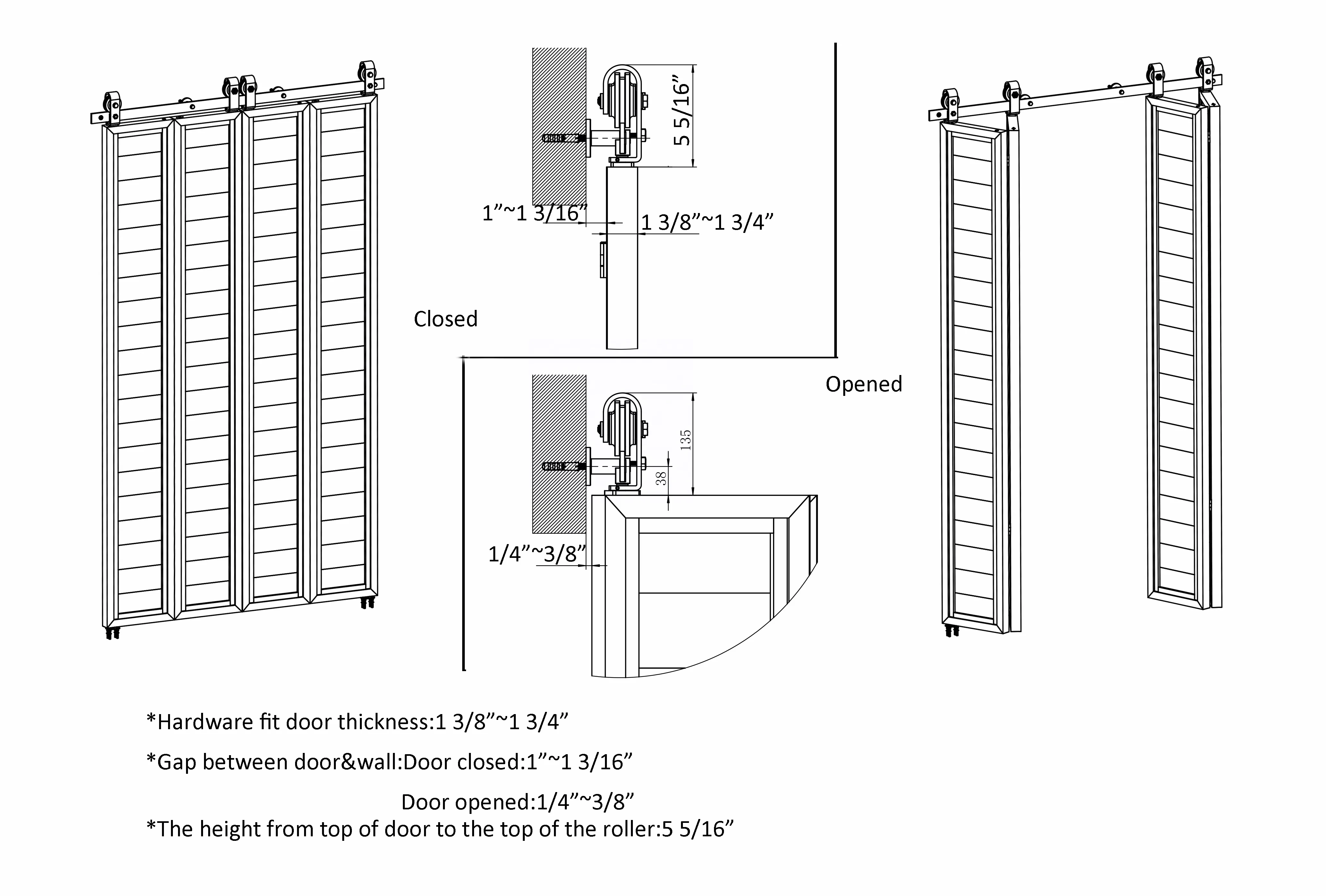 6.6FT Black Bi-Folding Barn Sliding Door Hardware Track Kit