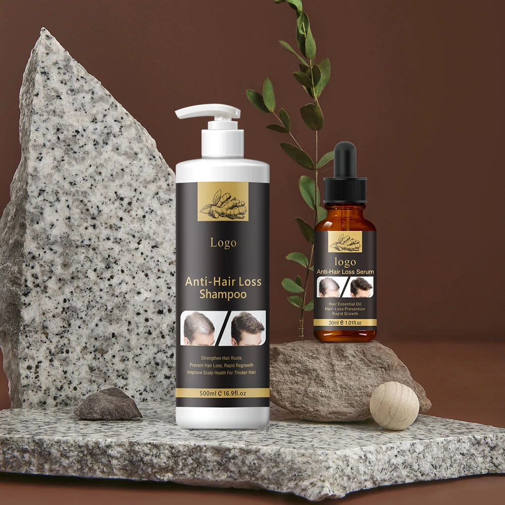 Private Label Natural Scalp Care Organic Ginger Anti loss Hair Wash Vegan Hair Growth Biotin Shampoo And Conditioner Kit