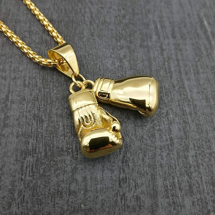 custom made man stainless steel jewelry gym fitness sport gold boxing glove pendant necklace