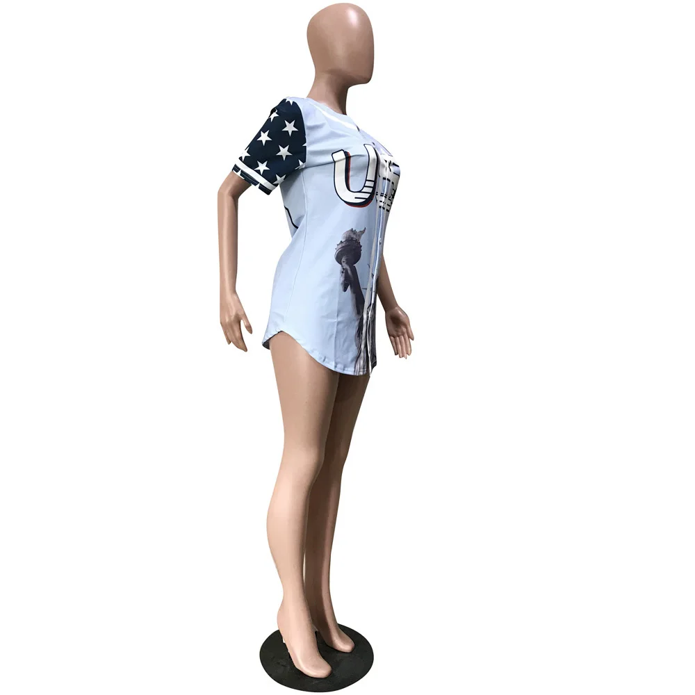 
YHSY98 Hot sell Statue of Liberty Characteristic positioning printing Independence Day printed short sleeve women blouse 