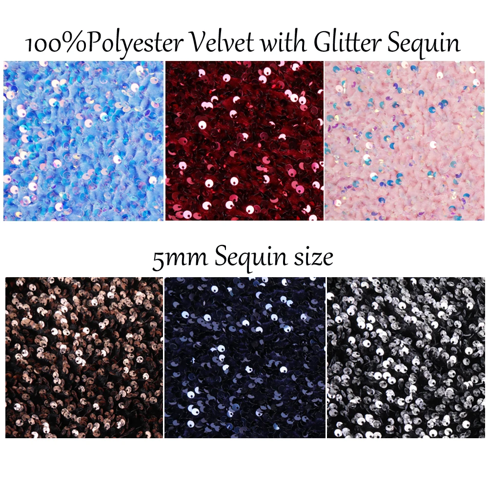 Various style winter velvet embroidery black red pink sequin fabric