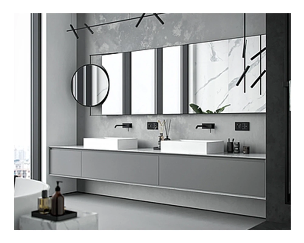 Modern simple design customize bath wall mounted furniture bathroom mirrored vanity cabinet with ceramic sink