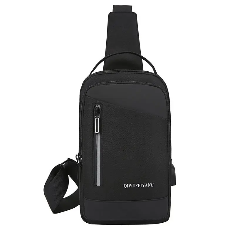 Factory promotion men crossbody messenger chest bag with USB charger port