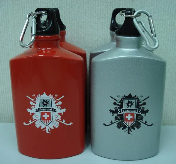 600ml single wall water bottle flat aluminum water bottle aluminum sports water bottle for travel with Climbing buckle