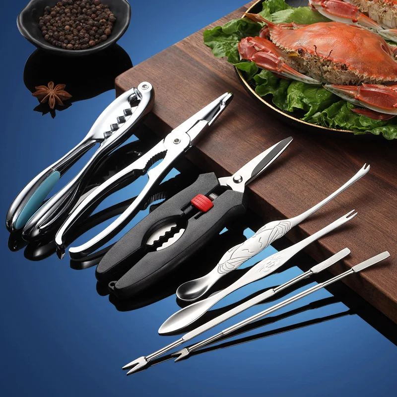 304 Stainless Steel New Crab Shape Die Cast Quick Shellfish Lobster Cracker Seafood Tools Clip Needle Fork Picks Pincer Nut Set
