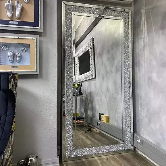 Зеркало с алмазной рамкой из МДФ серебристого и черного цвета прямоугольное настенное декоративное зеркало роскошное Современное напольное настольное Espejo