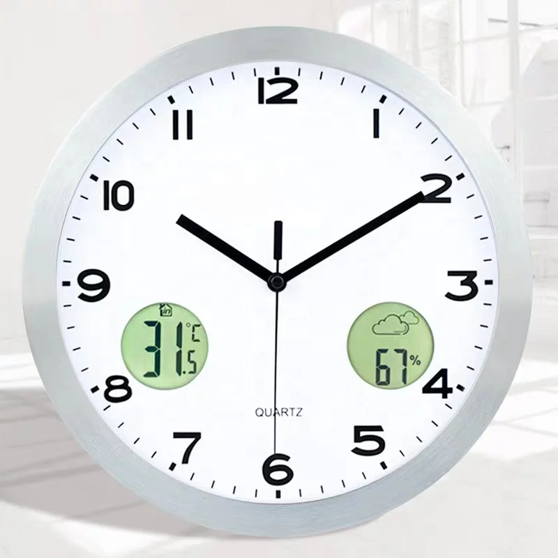 LCD Nordic Modern Electronic Temperature Humidity Metal Clock Minimalist Wall Clock Digital Analog-digital Clocks