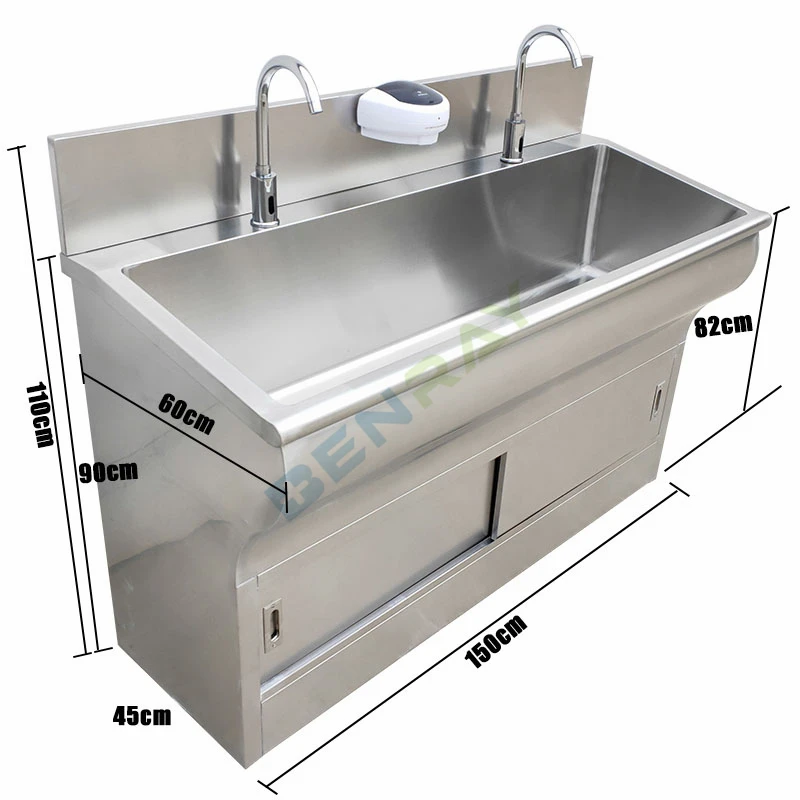 Pedal Faucet School Hospital Dental Clinic General Purpose Wash Sink for 2 People Stainless Steel