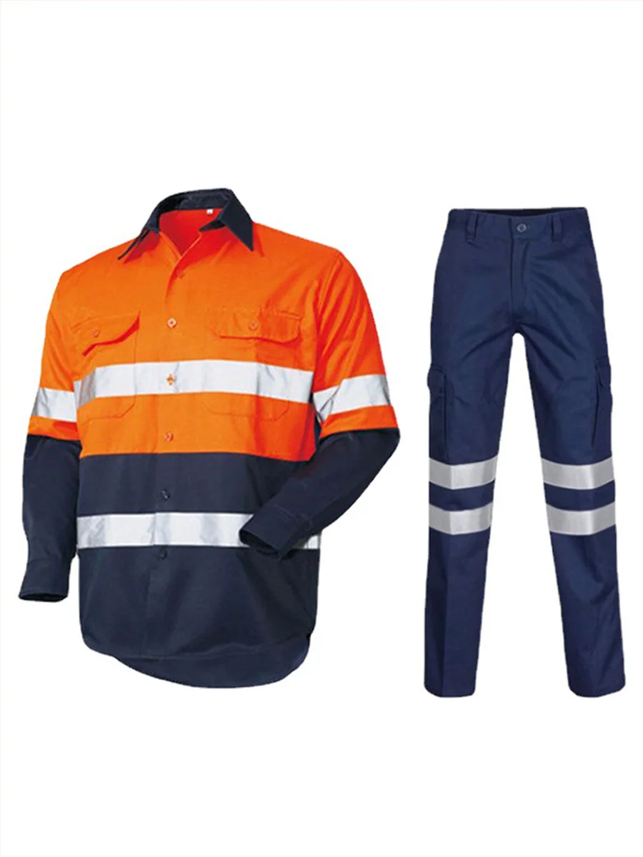 360 Night Light Strip 100% Cotton Construction Site Mineral Oil Field Long Sleeve Reflective Work Suits High Visibility Jacket